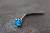 18g 20g Blue Opal Nose Ring, L Bend 20g Opal Nose Stud