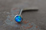 18g 20g Blue Opal Nose Ring, L Bend 20g Opal Nose Stud