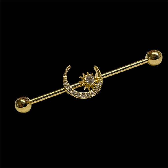 Gold Moon and Star Industrial Barbell