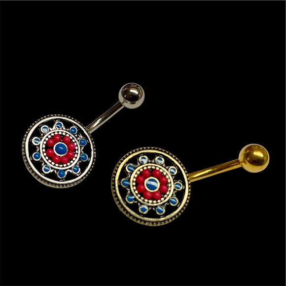 Aztec Silver or Gold Belly Button Rings