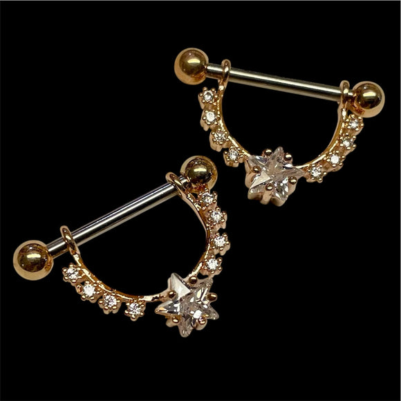Star Rose Gold 14g or 16g Nipple Shield Nipple Ring Nipple Piercing