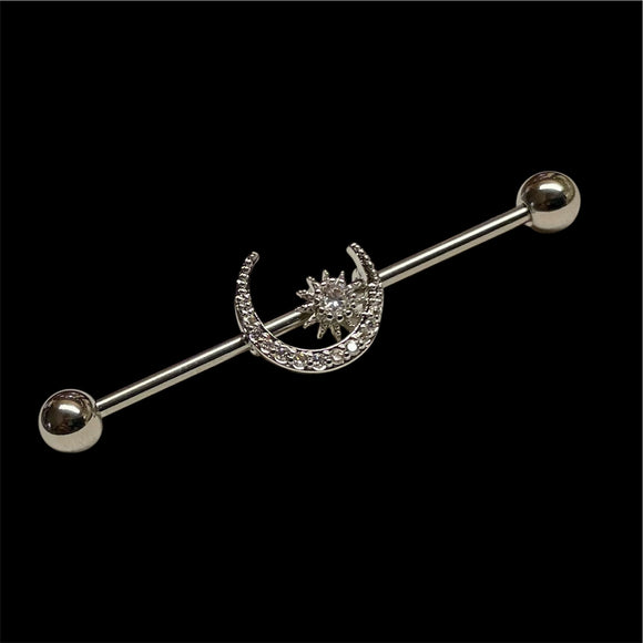Silver Moon and Star Industrial Barbell