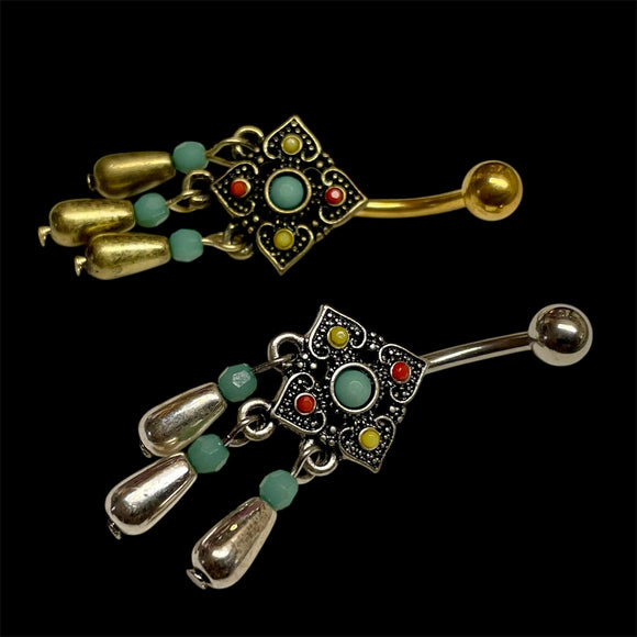 Bali Beaded Turquoise and Gold Belly Button Rings