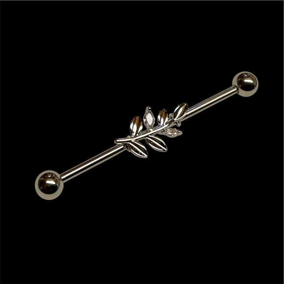 CZ Leaf Silver Industrial Barbell 14g 16g Scaffold
