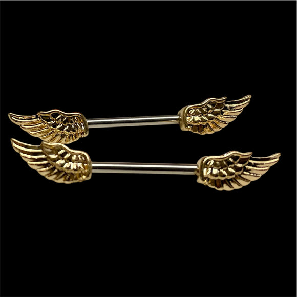 Gold Angel Wing Nipple Piercing Barbell
