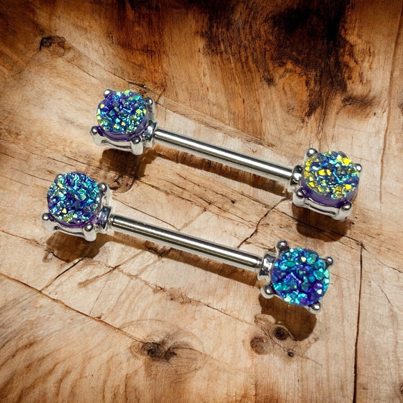 Blue Druzy Nipple Piercing