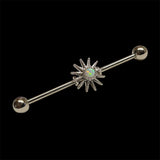Sunburst White Opal 14 Gauge or 16 Gauge Industrial Barbell Beaded Scaffold Piercing
