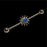 Sunburst Blue Opal 14 Gauge or 16 Gauge Industrial Barbell Beaded Scaffold Piercing