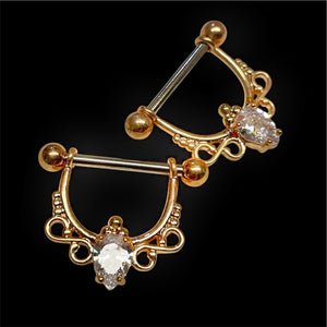 Rose Gold 14g Nipple Shield Nipple Ring Nipple Piercing Pear Shaped Crystal