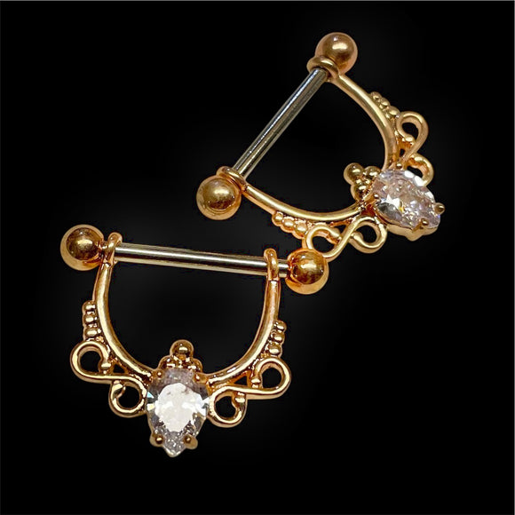 Rose Gold 14g Nipple Shield Nipple Ring Nipple Piercing Pear Shaped Crystal