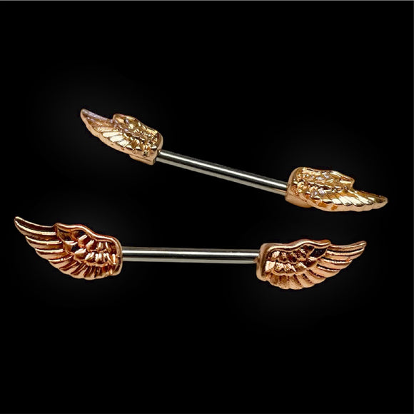 Rose Gold Angel Wing Nipple Piercing Barbell