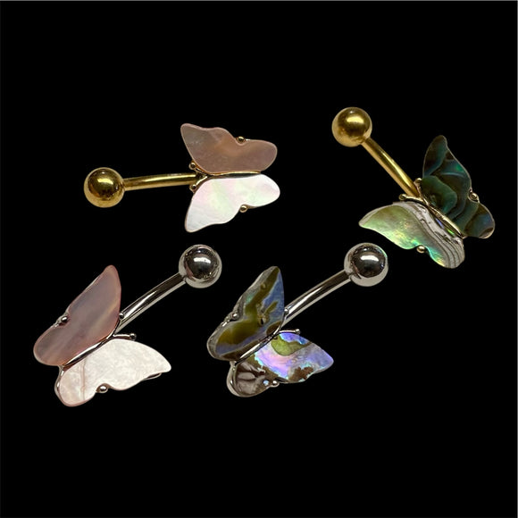 Mother of Pearl Butterfly Belly Button Rings