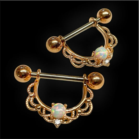 White Opal Rose Gold 14g Nipple Shield Nipple Ring Nipple Piercing