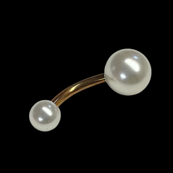 White Pearl Rose Gold Belly Button Rings