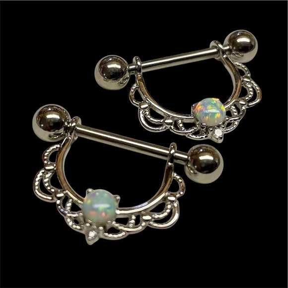 White Opal 14g Nipple Shield Nipple Ring Nipple Piercing