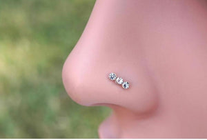 Nose Ring Triple Crystal Stud