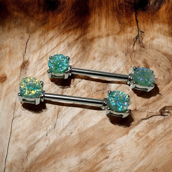 Teal Druzy Nipple Piercing