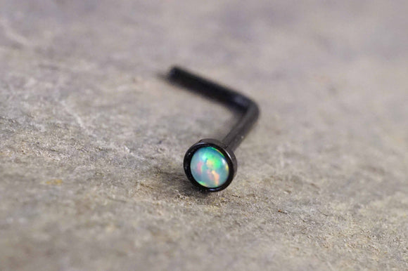 Opal Black Nose Ring Nose Stud White Opal L Bend Nose Ring