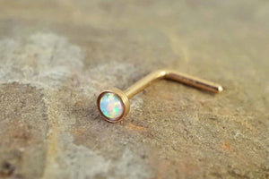 Opal Rose Gold Nose Ring Nose Piercing White Opal L Bend Nose Ring