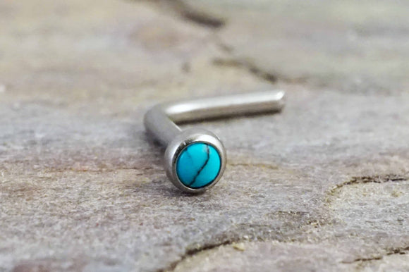 18g or 20g Turquoise Titanium Nose Stud L Bend Nose Ring