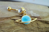 Saturn 14kt Gold Belly Button Ring Rings Glow In The Dark