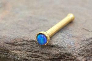 Gold Nose Ring 18g Black Opal Tiny Nose Stud