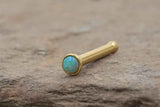 18g Gold Nose Ring Green Opal Tiny Nose Stud