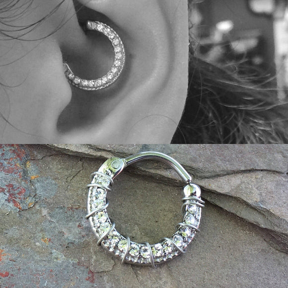 Daith Piercing Rook Earring Hoop Silver Clicker