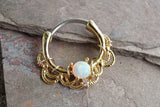 16 Gauge Gold White Opal Daith Hoop Ring Daith Clicker Septum Hoop