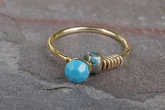 Turquoise 14kt Gold Nose Hoop Nose Ring 20G Gold Nose Ring