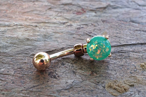 Green Opal Rose Gold Belly Button Ring Prong Set