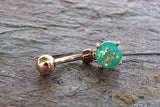 Green Opal Rose Gold Belly Button Ring Prong Set