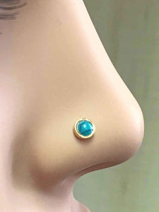 Turquoise 14kt Gold Nose Stud L Bend Nose Ring