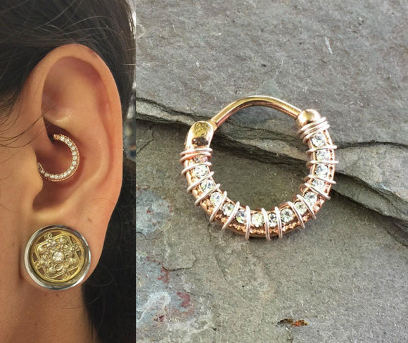 Rose Gold Daith Piercing Rook Earring Hoop Rose Gold Clicker