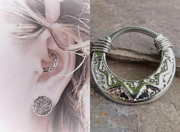 Tribal Daith Piercing Rook Earring Hoop Silver Clicker