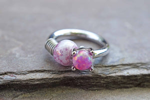 SALE - Pink Opal Silver Cartilage Hoop Tragus Hoop Rook Daith Hoop