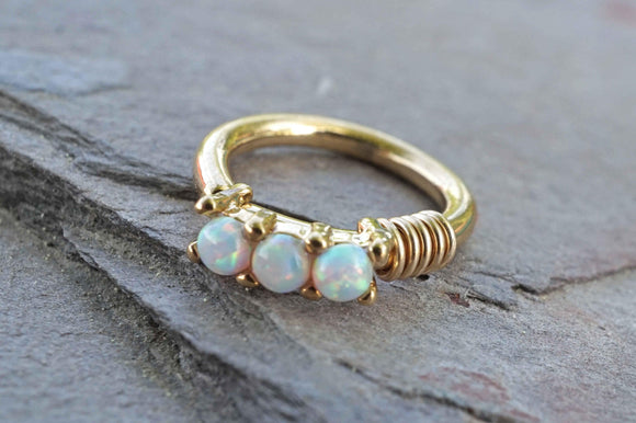 White Opal Gold Hoop Rook Hoop Daith Hoop Cartilage Hoop Tragus Hoop Septum