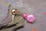 Pink Opal Glitter Gold Belly Button Ring Prong Set