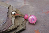 Pink Opal Glitter Gold Belly Button Ring Prong Set