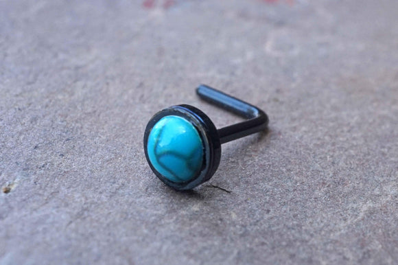 20g Turquoise Black Nose Stud L Bend Nose Ring