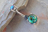 Black Opal Prong Set Silver Belly Button Ring