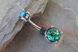 Black Opal Prong Set Silver Belly Button Ring