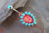 Pink Opal Turquoise Silver Belly Button Ring