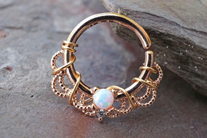 16 Gauge White Opal Rose Gold Daith Rook Hoop Ring Daith Septum Hoop