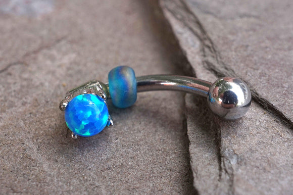 Blue Opal Silver Rook Earring Daith Piercing Eyebrow Ring