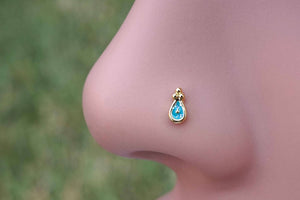 Blue Sparkling 14kt Gold Nose Stud Gold Nose Ring