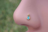 Blue Sparkling 14kt Gold Nose Stud Gold Nose Ring
