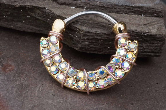 Aurora Borealis Gold Daith Piercing Rook Earring Hoop Gold Clicker