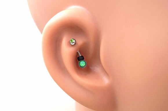 Green Opal Silver Rook Earring Daith Piercing Eyebrow Ring