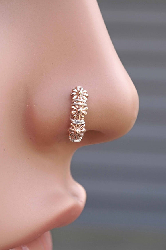 Rose Gold Daisy Boho Nose Ring Rose Gold Nose Hoop Nose Piercing